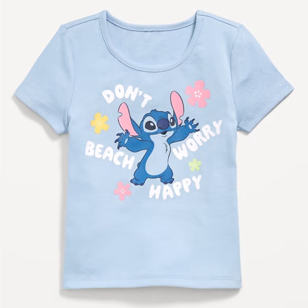 Girl's Old Navy Blue Disney Stitch Fitted Ribbed Graphic T-Shirt Size Medium / 8